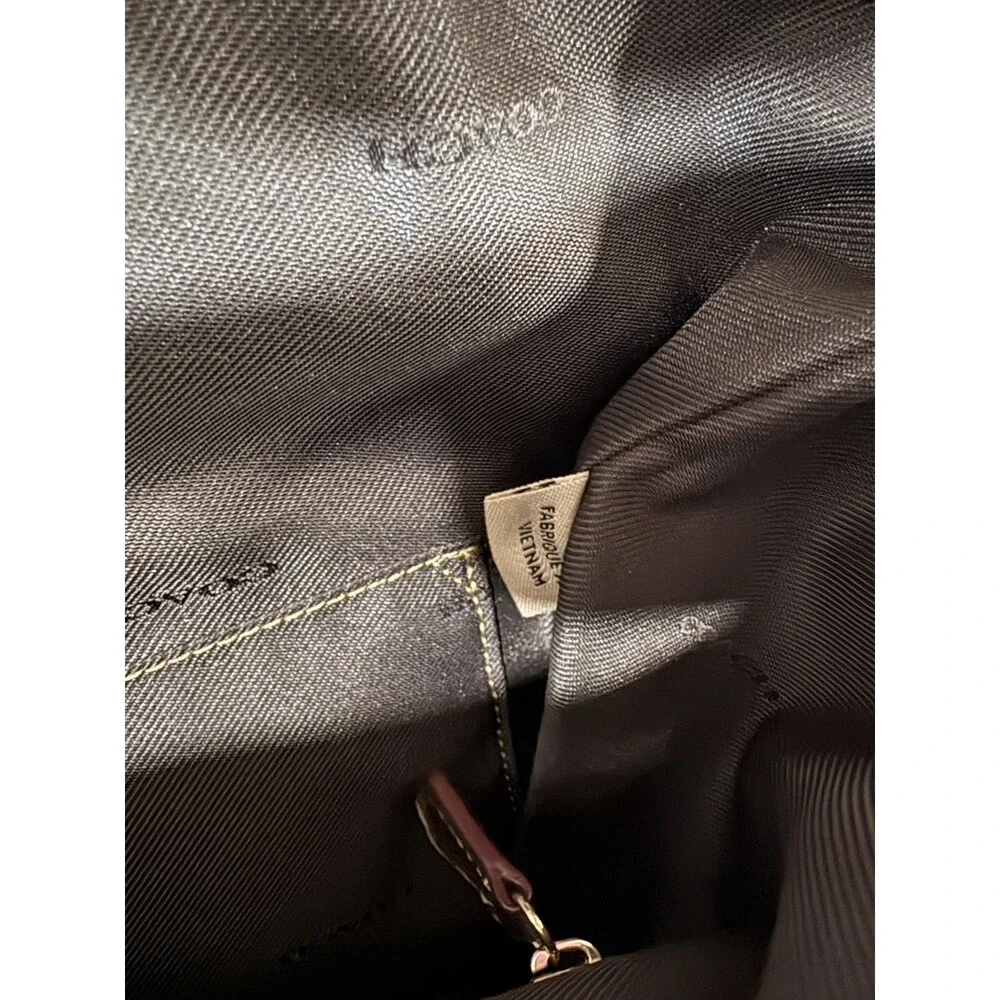 COACH Signature Taylor Tote Khaki Fabric Brown Leather Trim Shoulder Bag Purse